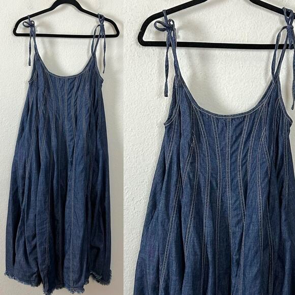 Free People Denim Dreams Midi Dress in 70s Blue Size XS Jean Jumper Retro - Picture 14 of 15